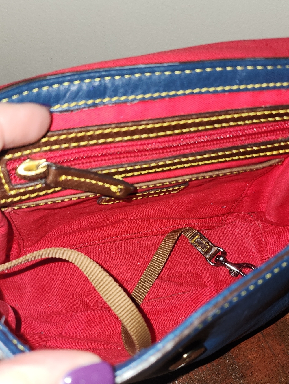 Dooney & Bourke Blue Pebble Soft Leather Crossbody with Brown Trim Locket - Picture 14 of 15